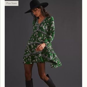 Anthropologie Tiered V-Neck Mini Dress